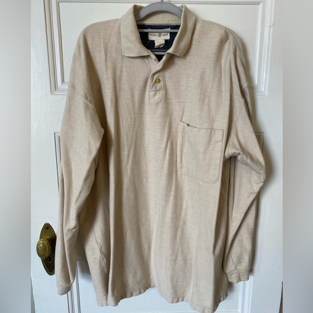 🌻Vintage Men's Beige Long Sleeve Polo Shirt